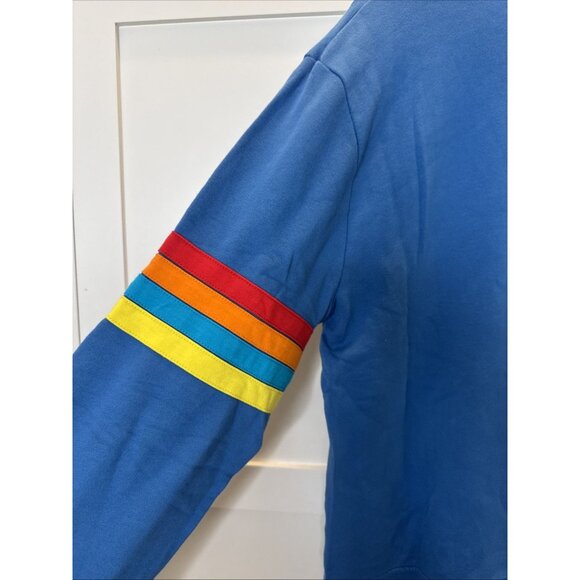 Walt Disney World Retro Blue Crewneck Rainbow Sweatshirt front pockets SIZE Med - Picture 11 of 14